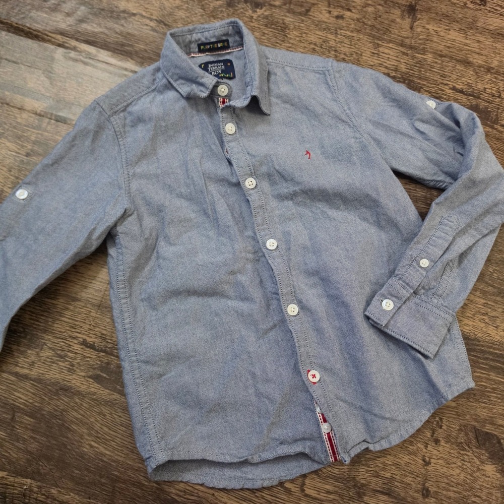 INDIAN TERRAIN Button Down Shirt Boys 6-7Y Blue Long Sleeve Roll Tab Logo